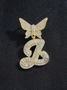 2pcs Women's Silver Necklace Set - A-Z Rhinestone Butterfly Letter Pendant Necklace & Bracelet, Diamond-Shaped Cuban Chain, Cursive Letter Jewelry - Fashion Ice Crystal Butterfly - View 6