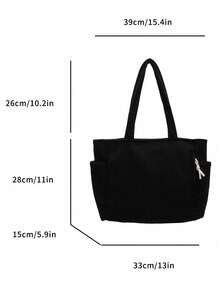 Chiếc túi vải bố này là một chiếc túi mua sắm nhẹ nhàng, giản dị và tối giản, phù hợp với các nữ sinh viên đại học trẻ tuổi. Đây là một chiếc túi xách thời trang, có dung tích lớn và là túi nhung dành cho nữ. - màu đen - Xem 8