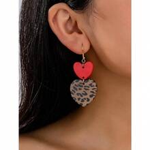 1 Pair Women's Leopard Print & Red Acrylic Heart Shaped Dangle Earrings, Exaggerated Nightclub Party Style Earrings Suitable For Daily Wear - Nhiều màu - Xem 2