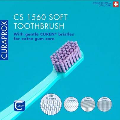 Curaprox CS 1560 Soft Toothbrush U2013 Firmer Brushing Experience | Gentle Plaque Removal For Adults | Single Pack, Random Color