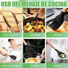 Utensilios de Cocina de Silicona, 19 Piezas Juego de Utensilios de Cocina Antiadherentes con Resistente al Calor, Juego de Cucharas para Cocinar de Incluyendo Accesorios Cocina Negro - Negro - Ver 8