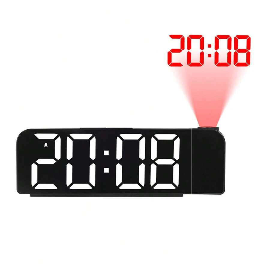 Nuevo Reloj Despertador de Proyección Simple LED con Pantalla de Fuente Reloj Electrónico Reloj Despertador Digital con Temperatura - Cara negra con luz blanca - Ver 1