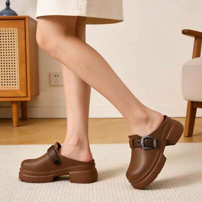 Giày đi vườn đế dày màu trơn dành cho nữ mùa hè, thiết kế khóa điều chỉnh, giúp tăng chiều cao, thoáng khí, mềm mại, không mùi, nhanh khô, thích hợp cho gia đình, thể thao ngoài trời, đi làm hàng ngày, nghỉ mát bãi biển.