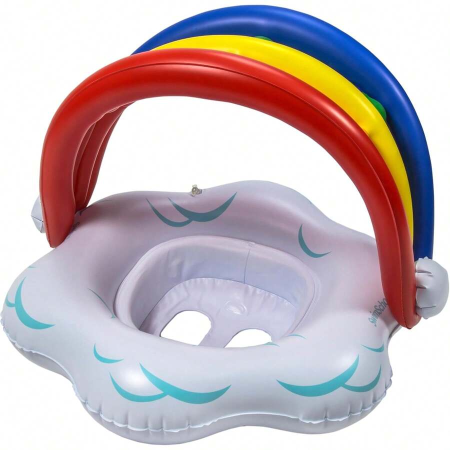 Deluxe Baby Float with Adjustable Canopy - 6-24 Months - Baby Swim Float with Splash & Play Activity Center and Perfect-Fit Safety Seat - Navy/White - Barca infantil de PVC arcoíris con toldo - Ver 1