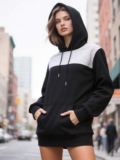 This Women's Outdoor Casual Hoodie Features A Drawstring Design, Side Pockets, And A Unique Color-Blocking Design, Making It More Fashionable And Generous. Suitable For Daily, Casual, Office And Party Occasions.