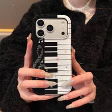 Retro Black & White Piano, Cute Little Stars, Music Notes, Heart Shaped Creative Hard Shell Full Body Shockproof Personalized Phone Case Compatible With IPhone 16 Pro, 15, 14, 13, 12, 11 Pro Max, 7/8 Plus Series - Multicolor - View 5