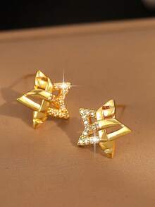 1 par de Brincos com Zircônia Cúbica em Estilo Coreano com Desenho de Estrelas, Joia Presente de Amizade para Uso Diário e Festivais, para Meninas/Adolescentes - Amarelo - Visão 6