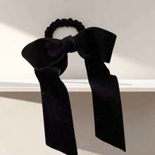 1pc Women's Black Velvet Bow Hair Tie, Simple Retro Elegant Ribbon Hair Tie, Hair Accessories Suitable For Autumn/Winter Everyday Use - All Black - View 5
