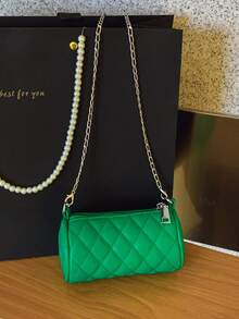 1pc Girls' PU Rhombus Embroidery Crossbody Bag, Fashion Versatile Mini Cylinder Bag, Luxury Niche Shoulder Bag, Zipper Closure, Suitable For Outing, Daily Outfit, Party, Travel, Birthday & Holiday Gift - A - View 15