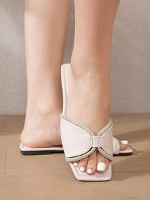 复古女士套脚凉鞋，新款夏季时尚人字拖凉鞋，可搭配连衣裙 - 杏色 - 查看 8