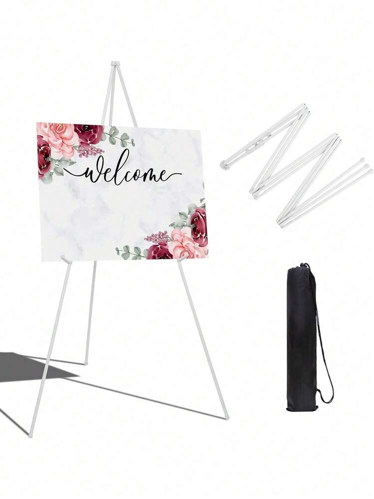 1pc Portable Foldable Telescopic Metal Tripod Display Stand, Suitable For Wedding Welcome Sign, Storefront Decoration, Art Exhibition, Coffee Shop, Restaurant (Frame Not Included) - White - View 8