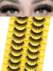 10 pares de pestañas postizas naturales 3D suaves y esponjosas, aptas para principiantes, reutilizables, adecuadas para uso diario, citas y bodas, delicadas y suaves, esponjosas y gruesas, set de pestañas postizas de visón falso con rizo DD, de larga duración y aspecto natural, para crear ojos encantadores - Pestañas postizas de tira rusa - Ver 3