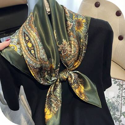 Lenço Feminino Estampado Paisley Grande Estilo Elegante 90cmX90cm