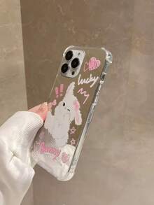 1pc Cute Cartoon Silver Mirror Shockproof Plush Rabbit TPU Protective Phone Case Cover Compatible With IPhone 11/12/13/14/15/16/17/Pro Max - Silver - View 4