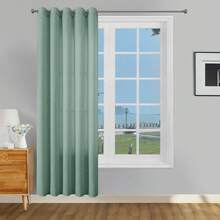 1件/2件套仿亚麻质感窗帘，适用于客厅卧室，保护隐私，乡村风粗麻编织半透明穿孔顶遮光窗帘，米色、鼠尾草蓝、深灰色、白色窗帘 - 綠色 - 查看 14