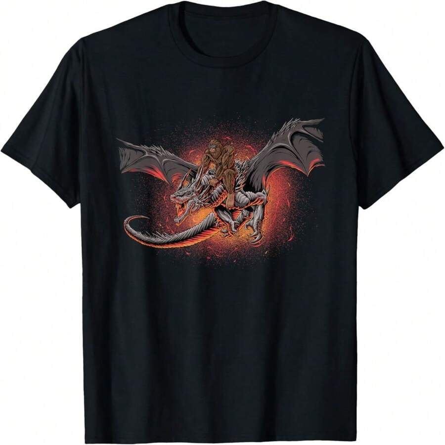 Bigfoot Riding A Dragon Looking At Aliens - Sasquatch T-Shirt - 黑色 24 - 查看 1