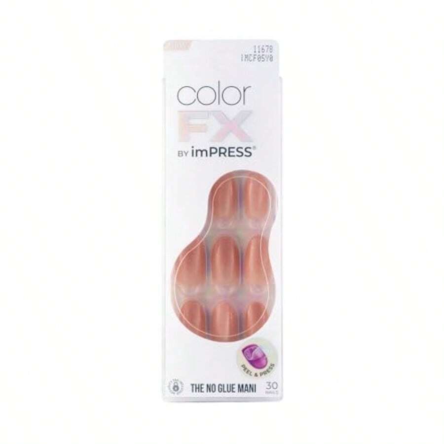 KISS ImPRESS Color FX No Glue Mani 30 Pcs Press On Nails Medium False Nails Metallic Chrome And Cat Eye Peel And Press Hassle-Free Removal Includes Manicure Stick Prep Pad And File All In Medium - 全部投入 - 查看 1