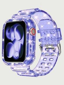 Glitter Bling Jelly Clear Band Case Compatible With Apple Watch Band With Bumper Case 49mm 46mm 45mm 44mm 42mm 41mm 40mm 38mm, Hard Crystal Clear Sport Strap Compatible With IWatch SE Ultra 3 2 Series 11 10 9 8 7 6 5 4 3 2 1 For Boy Girl Hollow No Include Watch - Multicolor - View 29