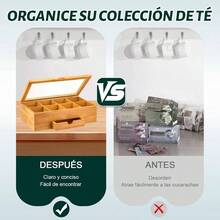 Caja Organizadora para T de Bamb con 8 Compartimentos y Cajn, Caja para t, Cierre Magntico y Ventana Acrlica, para Organizar Bolsitas de T, Hierbas y Joyas8 Cuadrculas - 8 cuadrículas - Ver 4