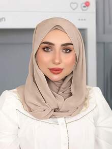 1 Peça Hijab Muçulmano Instantâneo Versátil de Cor Sólida para Mulheres, Estilo Pullover para Uso Rápido e Fácil, Minimalista Casual Elegante Clássico Versátil, Lenço de Chiffon com Touca Integrada, Tecido de Chiffon Macio, Material Confortável e Respirável, Adequado para Uso Diário - hijab instantâneo - Visão 9