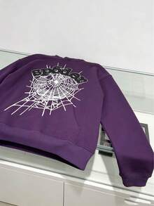 Hooded Sweatshir,Men's Spider Graphic Hoodie Gothic Streetwear Sweatshirt Oversized Fit Autumn Winter Warm Fleece Lined Pullover With Kangaroo Pocket - 紫色 - 查看 1