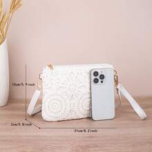 女士单肩包，时尚新款PU皮和编织布装饰，个性化腕包，信封包，休闲手提包 - 白色 - 查看 3