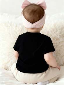 Disney Black Background Minnie Mouse Head Outline Red Polka Dot Bow Heart Print Baby Short Sleeve T-Shirt - Sweet And  Adorable Top - Black - View 2