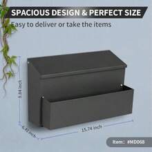 Wall Mount Mailbox Large Capacity For House Outside With 3 Sets Of 0-9 Number Stickers And Flower Planter Gaanized Steel Rust-Proof Metal Post Drop Box 15.74"*9.84"*6.41" Black - Black - View 2