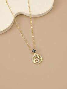 1pc Fashion Rhinestone Geometric Circle & Four-Pointed Star Stainless Steel Necklace, Gold Necklace, Gold Jewelry, Women's Jewelry, Summer, Beach, Valentine's Day, Carnival, Birthday Gift, Gift For Lover - Multicolor - View 2