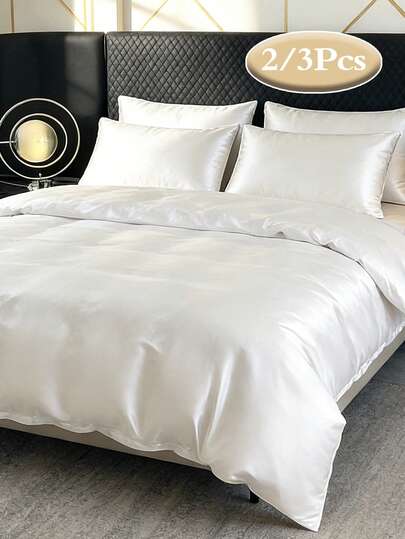 2/3件套缎面纯色被套套装，奢华舒适被套，柔软丝滑，轻盈透气，抗皱，全/大/特大尺寸（1个被套+1/2个枕套，不含填充物），四季皆宜，柔软舒适，适合单人、宿舍、学生、家庭卧室、酒店使用，带拉链封口和枕套，多色可选，经久耐用，超大尺寸床上用品，超大被套套装，适合房间装饰、旅行和宿舍（男孩/女孩）。