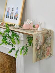 1pc Easter Egg & Floral Pattern Table Runner, Easter Bunny & Egg Table Cloth, Linen Material, Available In Multiple Sizes, Suitable For Home Dining, Kitchen Decor, Home Decor, Outdoor Party And Restaurant Decoration, Textured Linen Appearance - Multicolor - View 9