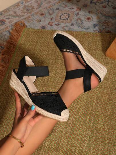 Breathable Single Rubber Band Fashion Casual Linen Rope Wedge Shoes For Women