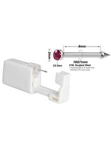 2/4/10pcs Disposable Sterile Nose Piercing Gun For Self Piercing, Embedded Stainless Steel CZ Nose Stud - Red - View 9