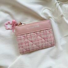 Pink Star Pendant Large Capacity Wallet Simple Solid Color Korean Style Wallet For Women And Students Wallet Mini Wallet Purse Wallet Small Wallet Cute Wallet Cute Stuff Wallet Key Holder Fairycore - Pink - View 5
