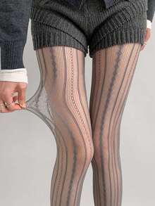 A Pair Of Striped Sheer Mesh Fishnet Stockings, Women's Lightweight Spring And Summer Dark Fashion Lace Cut-Out Geometric Pattern Breathable Net Pantyhose, JK Uniform-Style Sexy Bodycon Socks - Multicolor - View 8