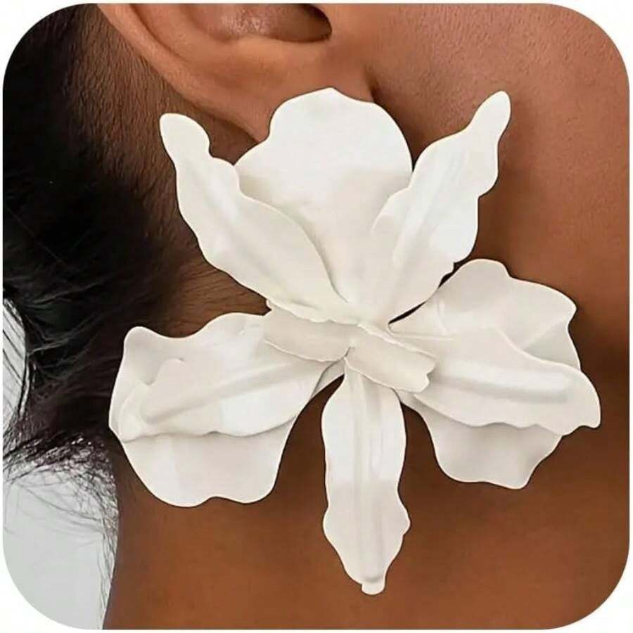 Large Flower Earrings Women Big Floral Statement Earrings Jewelry  Elegant 3D Floral Gifts Accessories Women - A:白色花朵耳環 - 查看 1