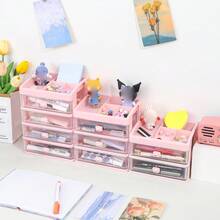 1pc Multi-Drawer Small Stationery Marker Pen Storage Box, High Transparency Pull-Out Drawers With Cute Rabbit And Pig Handles, Organizes Stationery, Memo Notes And Miscellaneous Items - Multicolor - View 5