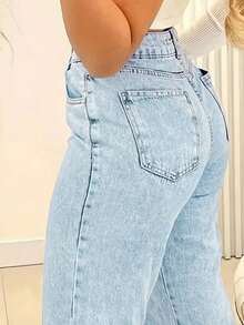 Chicsale Straight Jeans, Diagonal Pocket Loose Style Street Fashion Brand Loose Jeans, Ladies Jeans And Clothing - 淺色水洗藍 - 查看 8