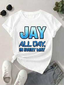 Camiseta informal con estampado gráfico para mujer, confeccionada en algodón suave, corte holgado, informal, cómoda y con estampado gráfico único. - Blanco - Ver 2