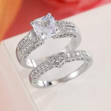 2 Pieces Copper Ring Set For Women, Elegant Retro Bridal Layering Ring With Sparkling Zirconia, Daily/Wedding Jewelry, Valentine's Day Gift - Wedding Rings 4 - View 14