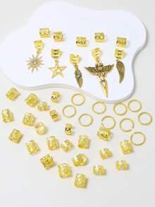 45件套女士编织发饰套装，月亮星星造型发夹，Y2K朋克风金属吊坠装饰，适合派对、音乐节，送给女孩的礼物 - 金色 - 查看 3