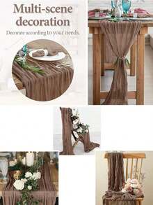 1pc Cheese Cloth Table Runner Crinkle Fabric Tablecloth For Wedding Bridal Birthday Party Long Table & Round Dining Table Centerpiece Decor - Coffee Brown - View 3