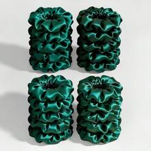 6pcs/20pcs Green Satin Scrunchies Set, Simple & Elegant, 11cm/6.5cm ,Ponytail Holders ,Hair Elastics ,Hair Rope ,Elastic Hair Tie - Green - View 8