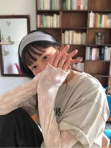 韩系ins风可爱日系蝴蝶结网眼打底衫长袖T恤叠穿 - 白色 - 查看 1