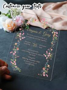 Personalized Acrylic Invitation With Wildflowers Spring Modern Wedding, Personalized 5x7 Acrylic Glass Invitation Cards With Envelopes For Quinceanera, Sweet 16, - Multicolor - View 1