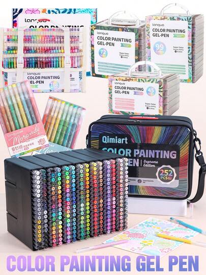 Languo 162/234 Colors Neutral Pen Premium Set, 168/252 Pcs Large Set, 0.6mm Fine Tip Pens For Students, Suitable For Note-Taking, DIY, Layered Drawing, Anime & Cartoon Coloring, And Various Handwriting Uses