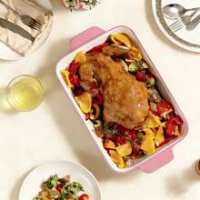 1 个 13.5 英寸长方形粉色陶瓷烤盘，适用于砂锅菜、千层面、蛋糕、节日聚会和日常厨房使用 - 1PC 粉紅矩形烤盤(13.5吋) - 查看 3