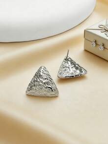 1对时尚不锈钢三角形耳环，优雅简约女士耳环，适合日常佩戴 - 銀色 - 查看 2