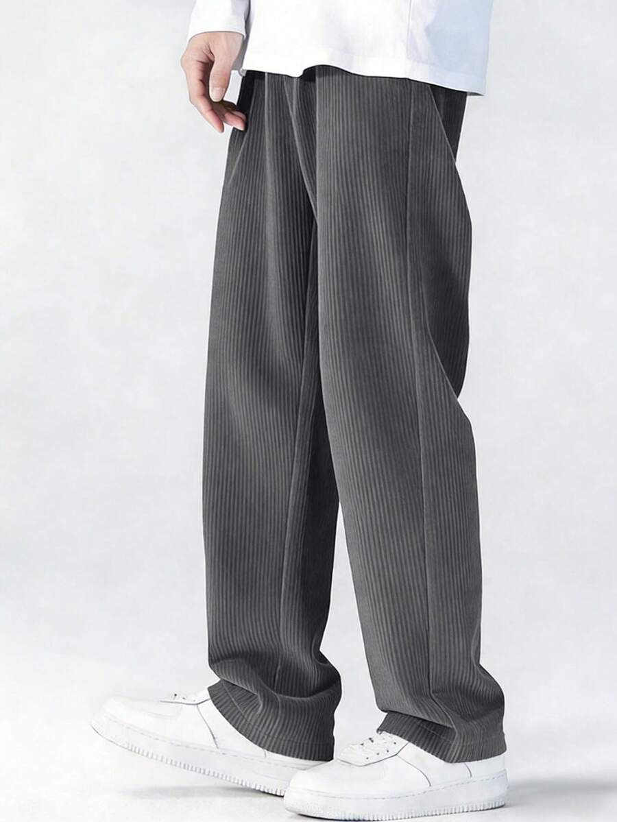 1pc Boys/Teens Loose Fit Corduroy Casual Fashion Pants, Autumn/Winter - Dark Grey - View 1