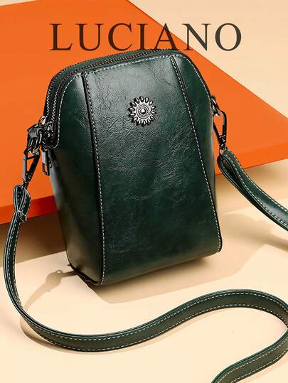 1-delat set, grön, fransk retro exklusiv nischpendlingsväska, vertikal axelremsväska med metallhårdvara och axelrem, lämplig för daglig pendling, gata, fritid, resor, lämplig för yrkesverksamma kvinnor och mödrar.